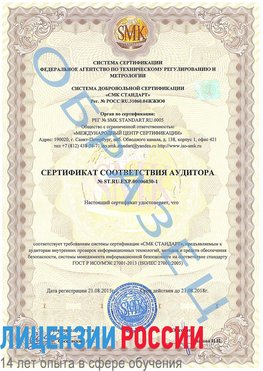 Образец сертификата соответствия аудитора №ST.RU.EXP.00006030-1 Нижний Новгород Сертификат ISO 27001